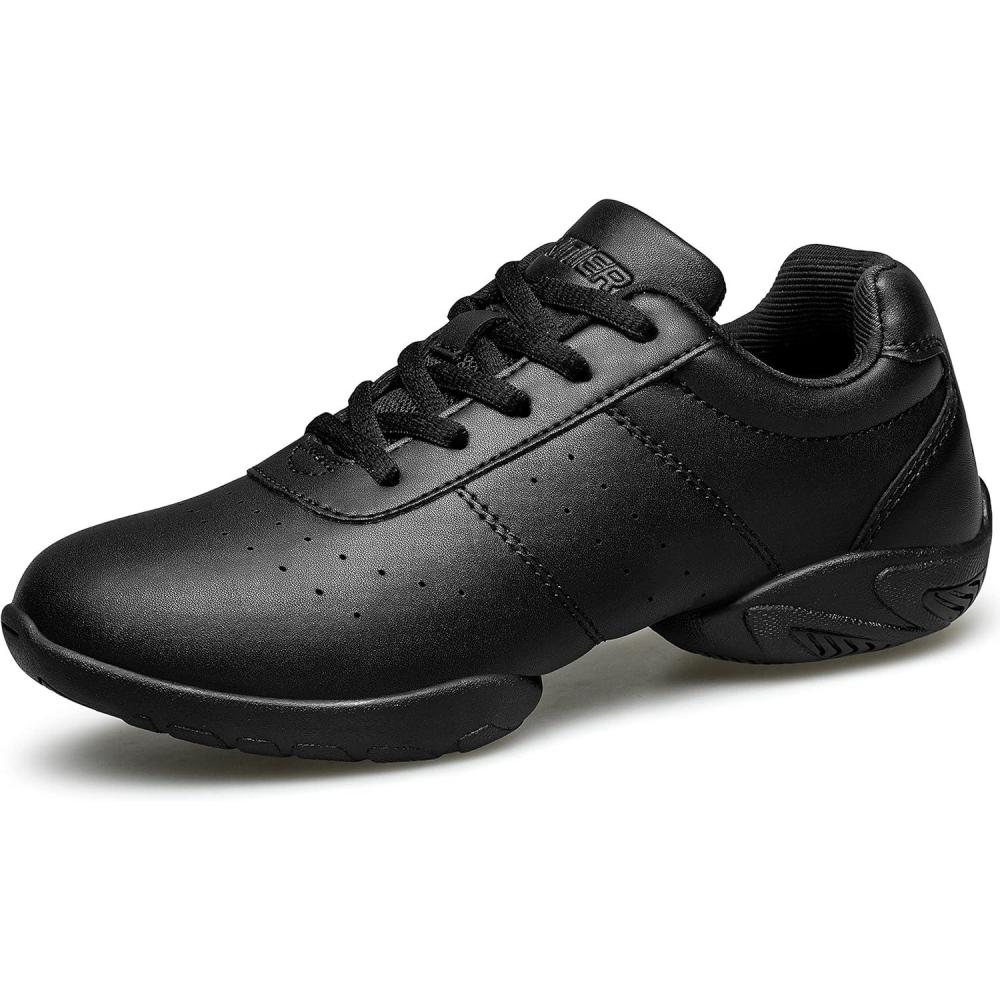 imageBAXINIER Girls White Cheerleading Dance Shoes Athletic Training Tennis Breathable Youth Competition Cheer SneakersBlack 610