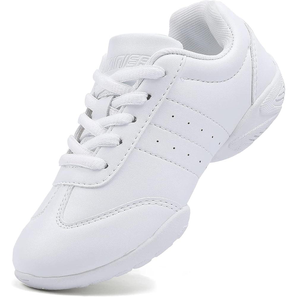 imageBAXINIER Girls White Cheerleading Dance Shoes Athletic Training Tennis Breathable Youth Competition Cheer SneakersWhite 6683