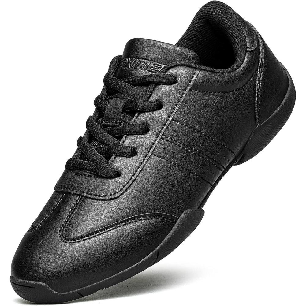 imageBAXINIER Youth Girls White Cheerleading Dancing Shoes Athletic Training Tennis Walking Breathable Competition Cheer SneakersBlack 2116women