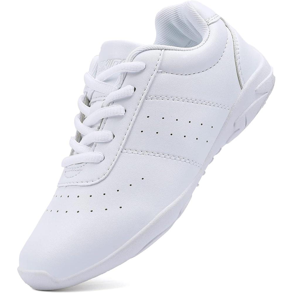 imageBAXINIER Youth Girls White Cheerleading Dancing Shoes Athletic Training Tennis Walking Breathable Competition Cheer SneakersWhite 002