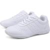 BAXINIER Youth Girls White Cheerleading Dancing Shoes Athletic Training Tennis Walking Breathable Competition Cheer Sneakers(White 002)
