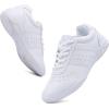 BAXINIER Youth Girls White Cheerleading Dancing Shoes Athletic Training Tennis Walking Breathable Competition Cheer Sneakers(White 002)
