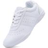 BAXINIER Youth Girls White Cheerleading Dancing Shoes Athletic Training Tennis Walking Breathable Competition Cheer Sneakers(White 002)