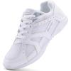 BAXINIER Youth Girls White Cheerleading Dancing Shoes Athletic Training Tennis Walking Breathable Competition Cheer Sneakers(White&grey 101)
